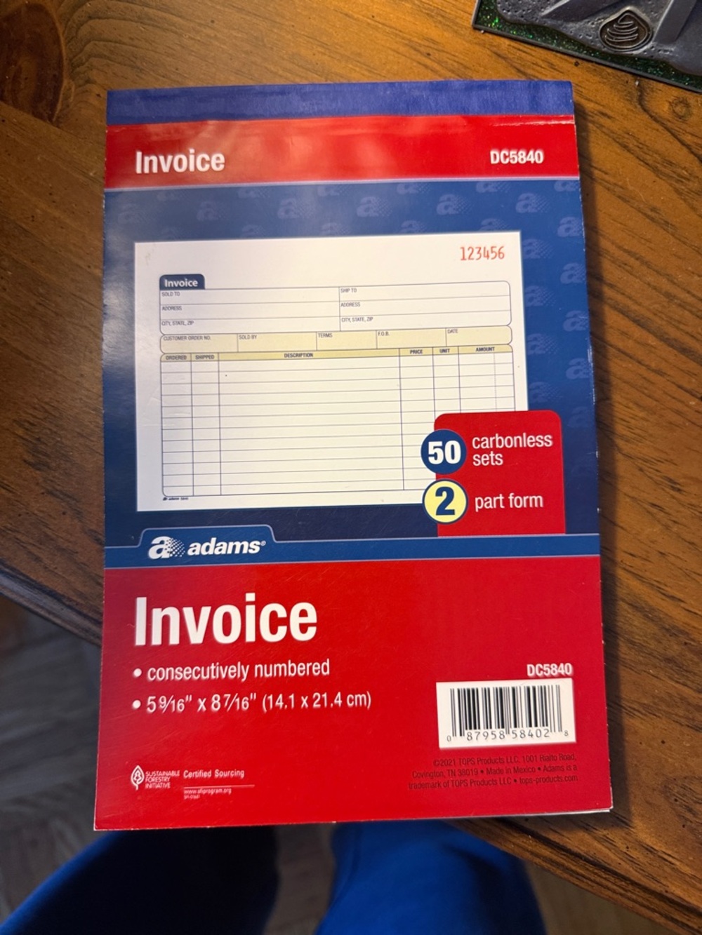 Adams Invoice Book - Red and Blue Cover